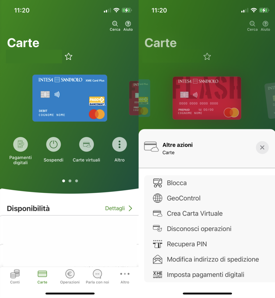 intesa mobile carte