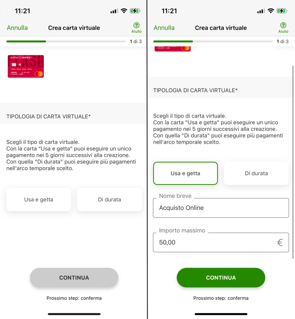 carta virtuale intesa iPhone